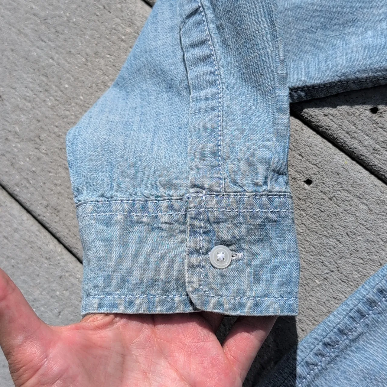 NWT GAP Boyfriend Fit Chambray 1/4 Button Shirt - Image 9