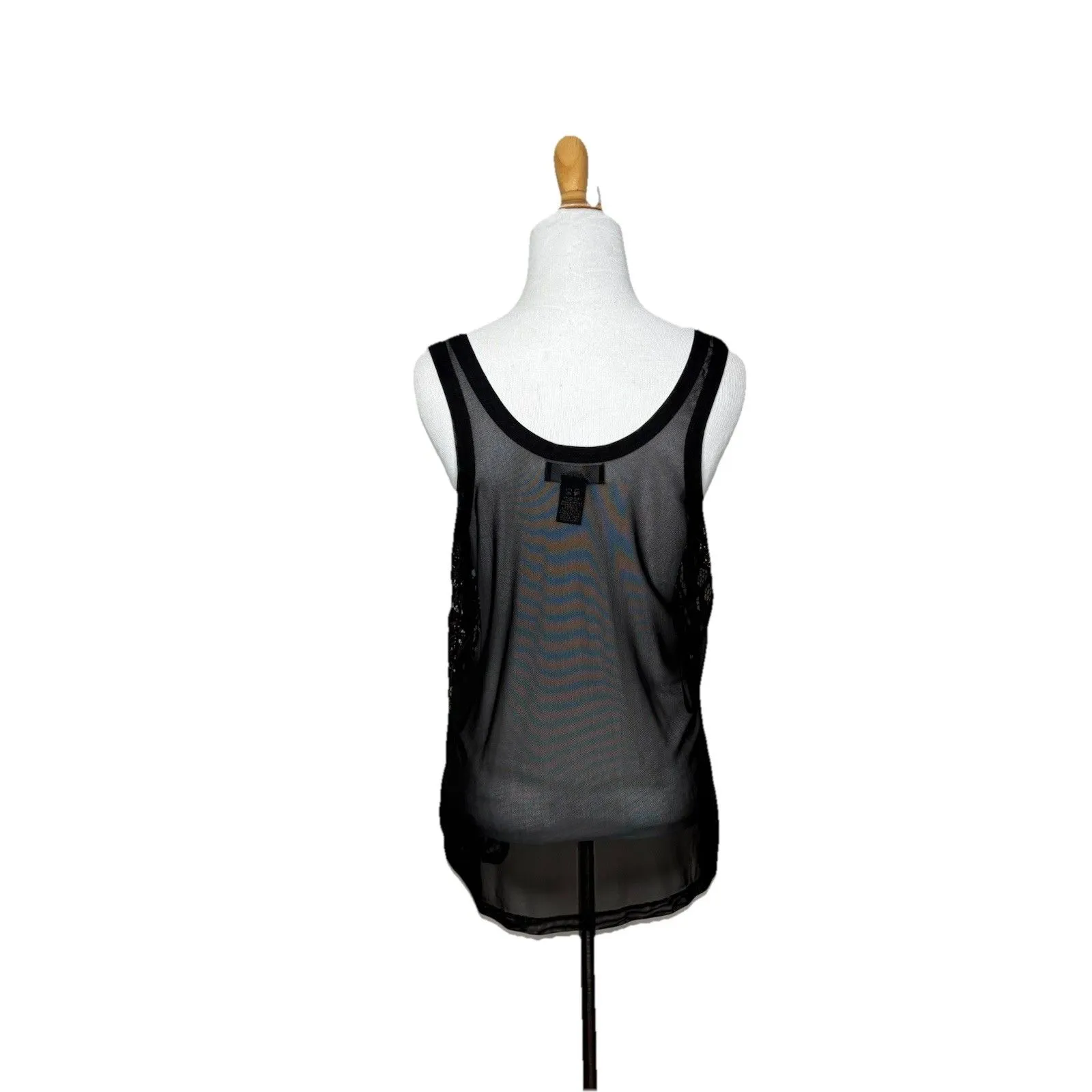 Karen Kane Black Mesh Embroidered Lace Stretch Knit Tank Top Womens Size Large - Image 3
