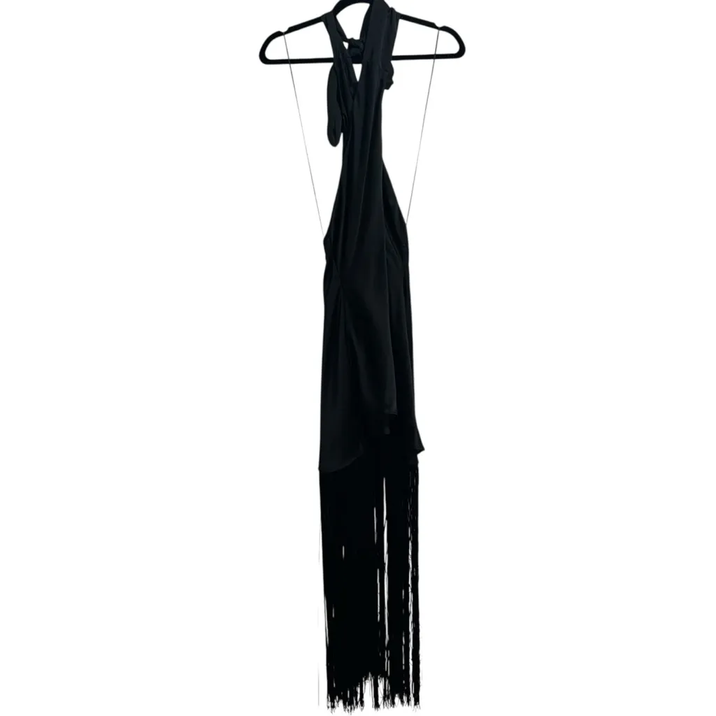 NEW NWOT Show Me Your Mumu Jasmine Fringe Halter Maxi Dress Black Luxe Satin - Image 4