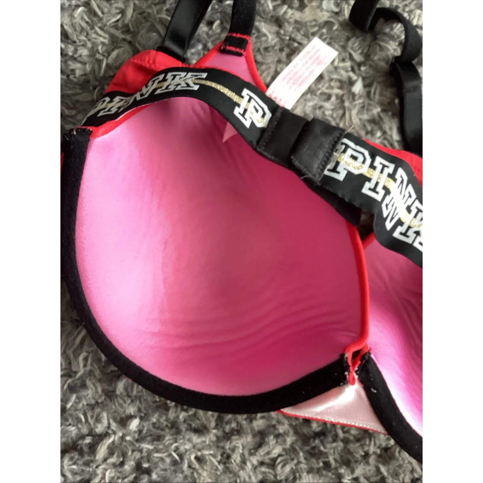 Victoria Secret PINK Bra Size 36c Red Underwire Pink Logo On Band - Image 6
