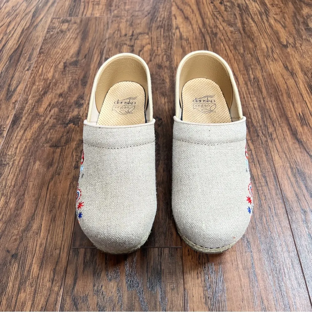 Dansko • Jute Pro clogs vegan Linen Embroidered Natural burlap platform slip on - Image 3