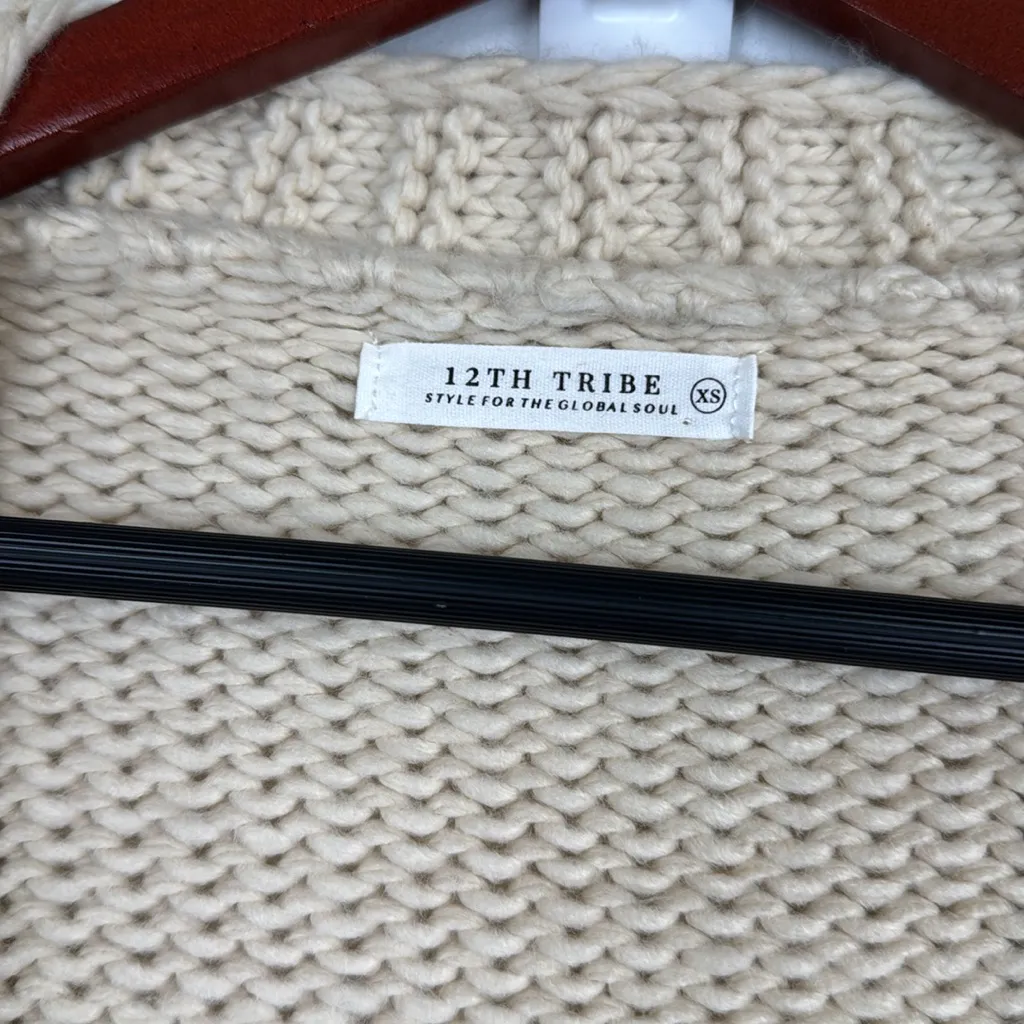 12th tribe Sunny Beige oversized Fringe Cardigan Sz xs - Image 6