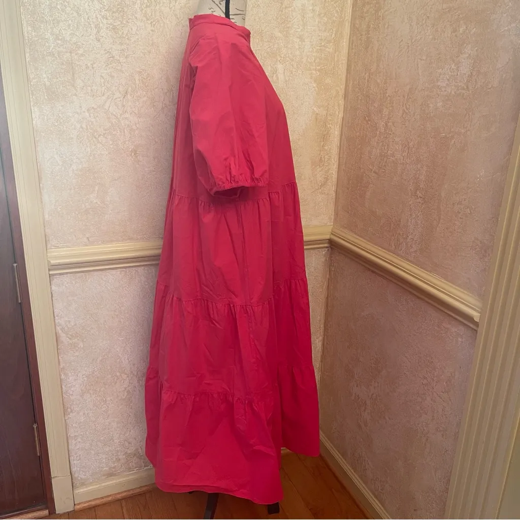 Ann Taylor Loose Fit Tiered Voluminous Maxi Cotton Blend Dress Fuchsia Sz XL - Image 5