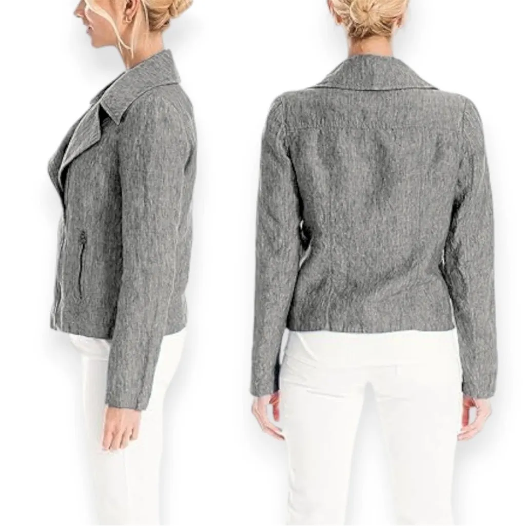 NWT Max Studio Women's Gray Moto Symmetcial Zip Up Linen Blend Jacket Size Small - Image 2