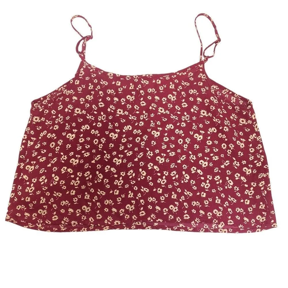 Forever 21 Women's Maroon Floral Crop Top w/Spaghetti Straps Small - Image 2