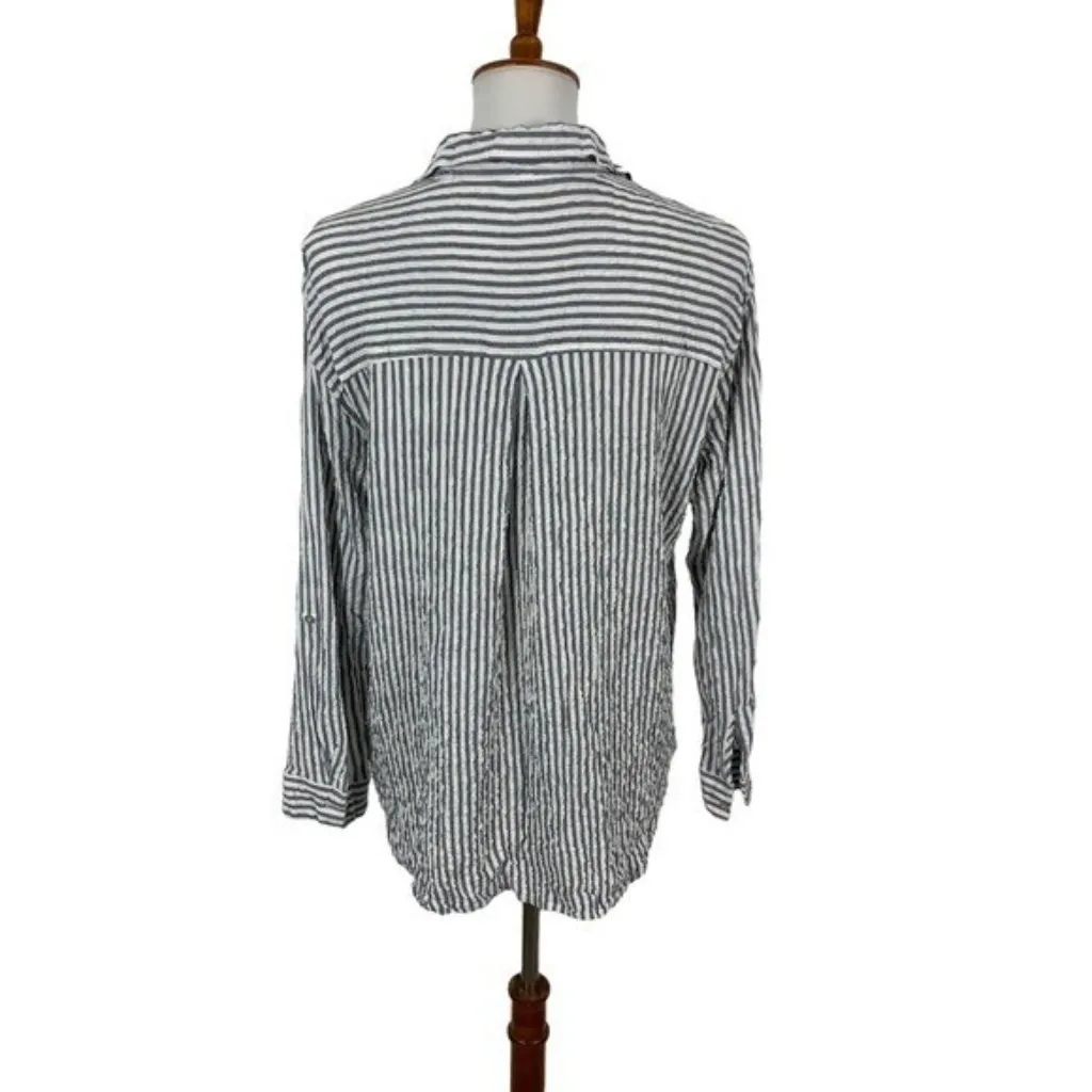 Jane Delancey Medium Striped Button Down Long‎ Sleeve Lightweight Casual Shirt - Image 3