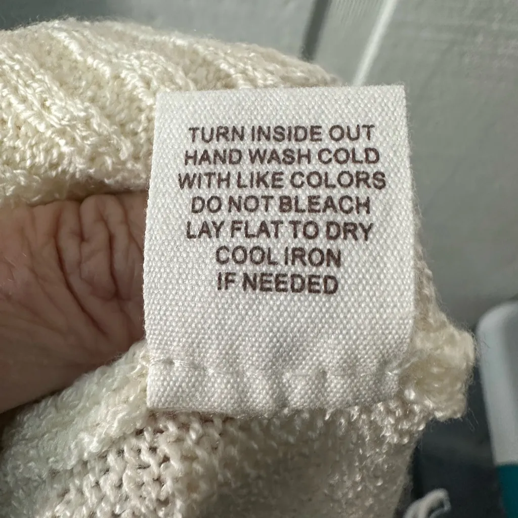 By The River Beige Sweater with Sheer Sleeves Size Medium EUC - Image 9