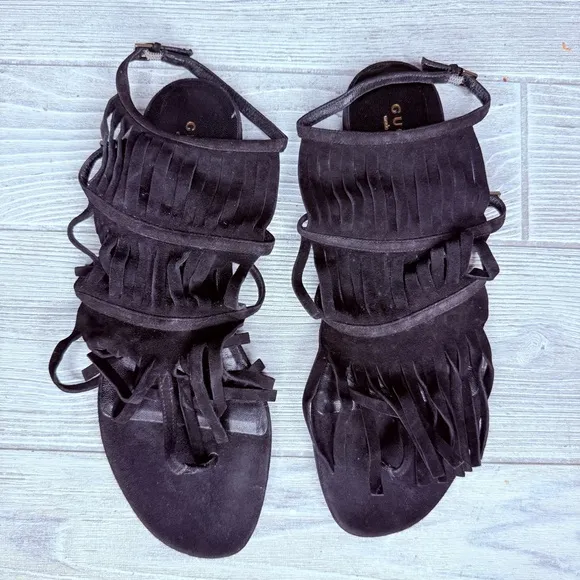 New Authentic Gucci Becky Suede Fringe Flat Thong Sandals ankle buckle gladiator - Image 2