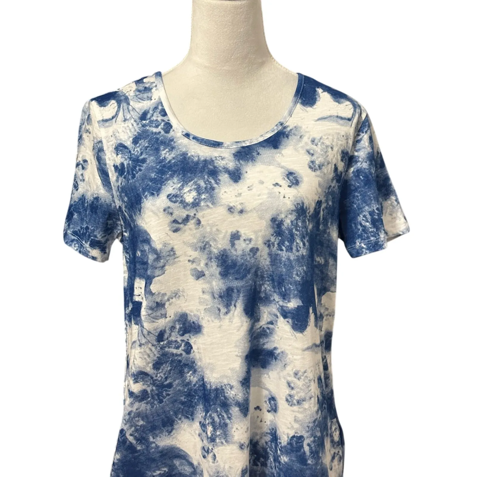 Just Be T Shirt Dress Above Knee Length Short Sleeves Tie-Dye Design White S NWT - Image 2