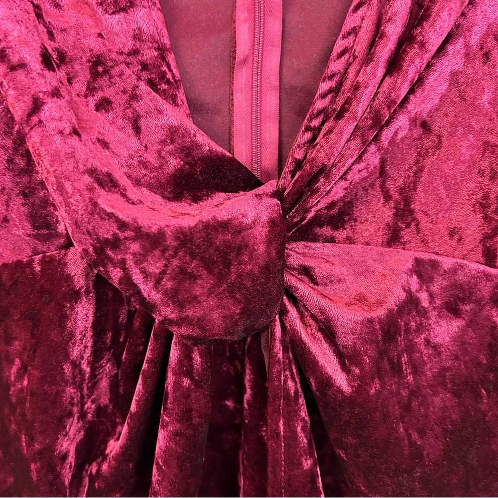 NWT TOBI Wine Red Velvet Deep V Long Sleeve Mini Dress Size XS - Image 9