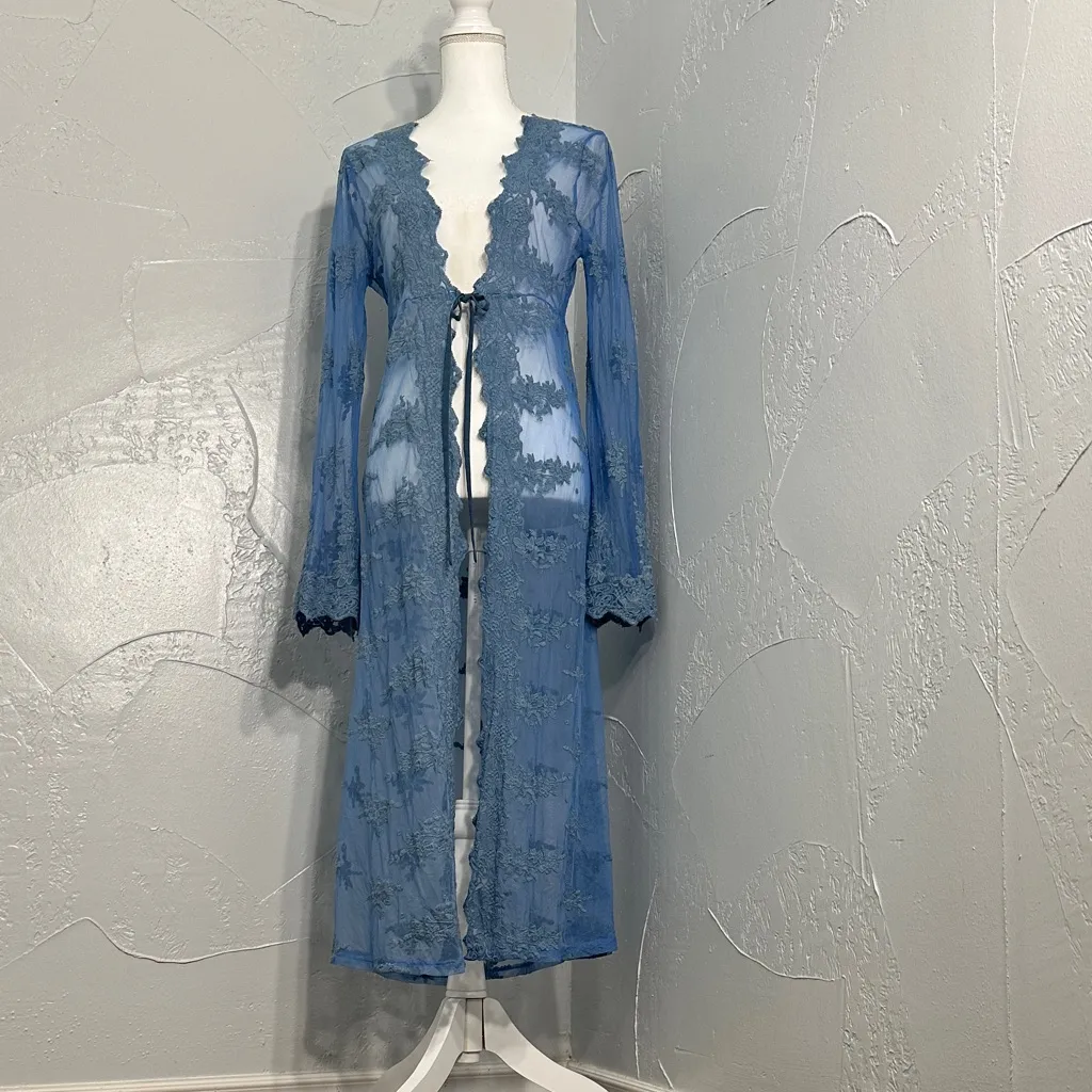 En Creme Sky Blue Long Cardigan Size L - Image 10