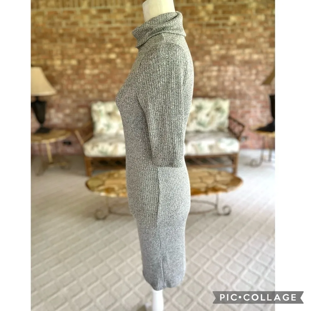 TopShop Dress Cowl Neck Grey Ribbed Knit Mini 6 Bodycon Minimalist Short Sleeve - Image 7