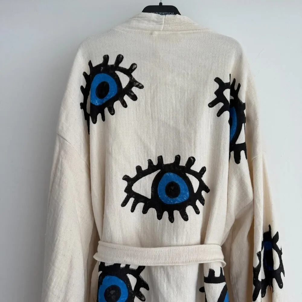 Handmade Evil Eye Kimono One Size 100% Cotton Boho Festival Beachwear Bathrobe - Image 3