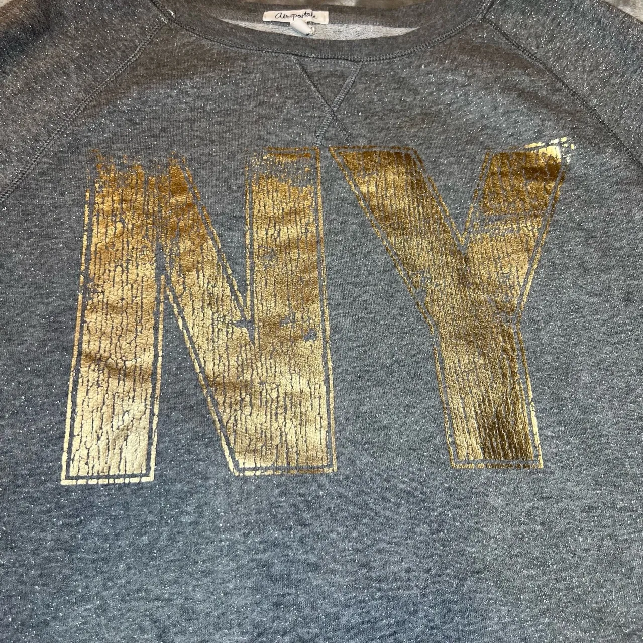 Aeropostale Crewneck Sweatshirt‎ Womens XL Grey Distressed Graphic NY Print Y2K - Image 5