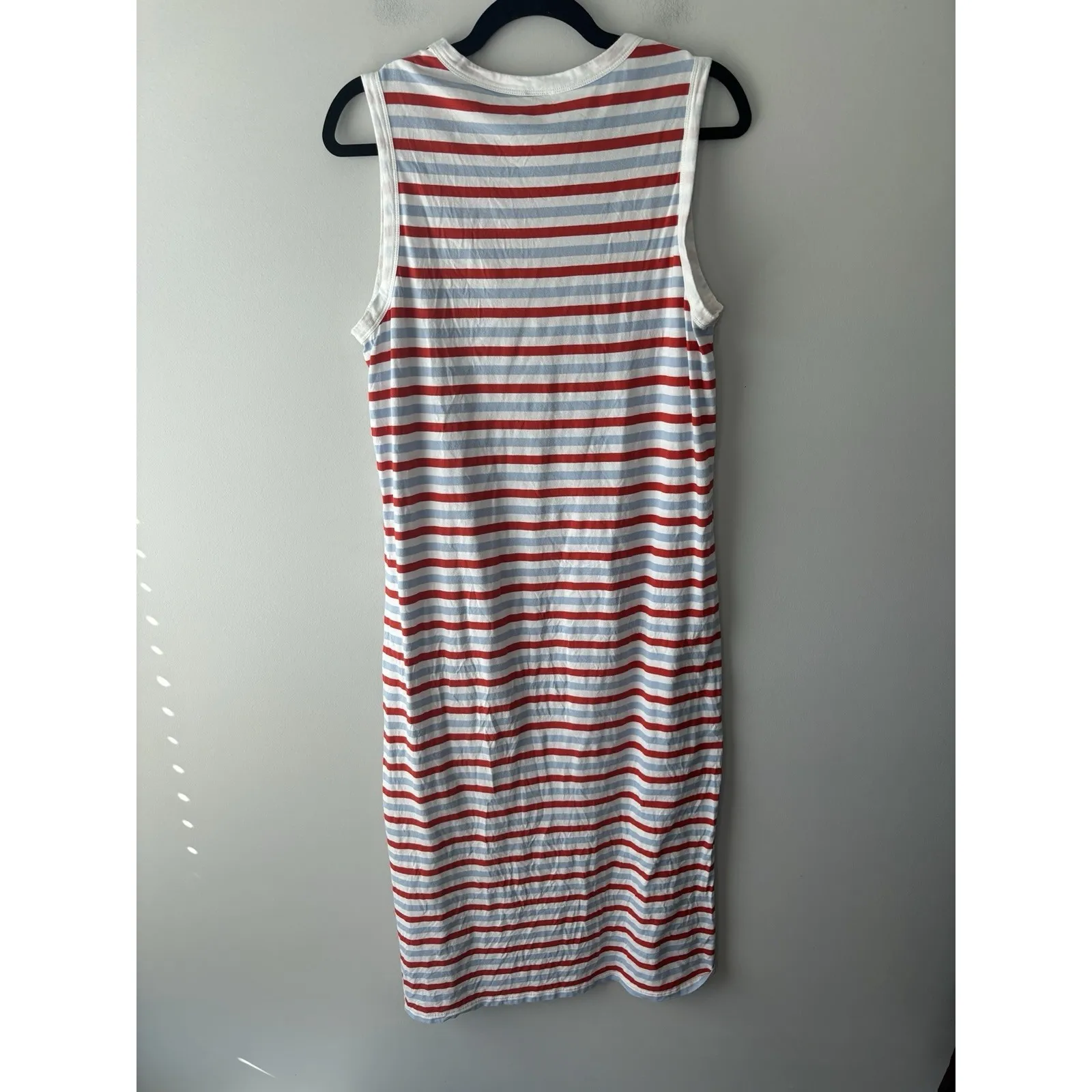 Kule White Poppy Blue Striped Cotton Midi Tank Dress Sz Large Coastal Nautical - Image 6