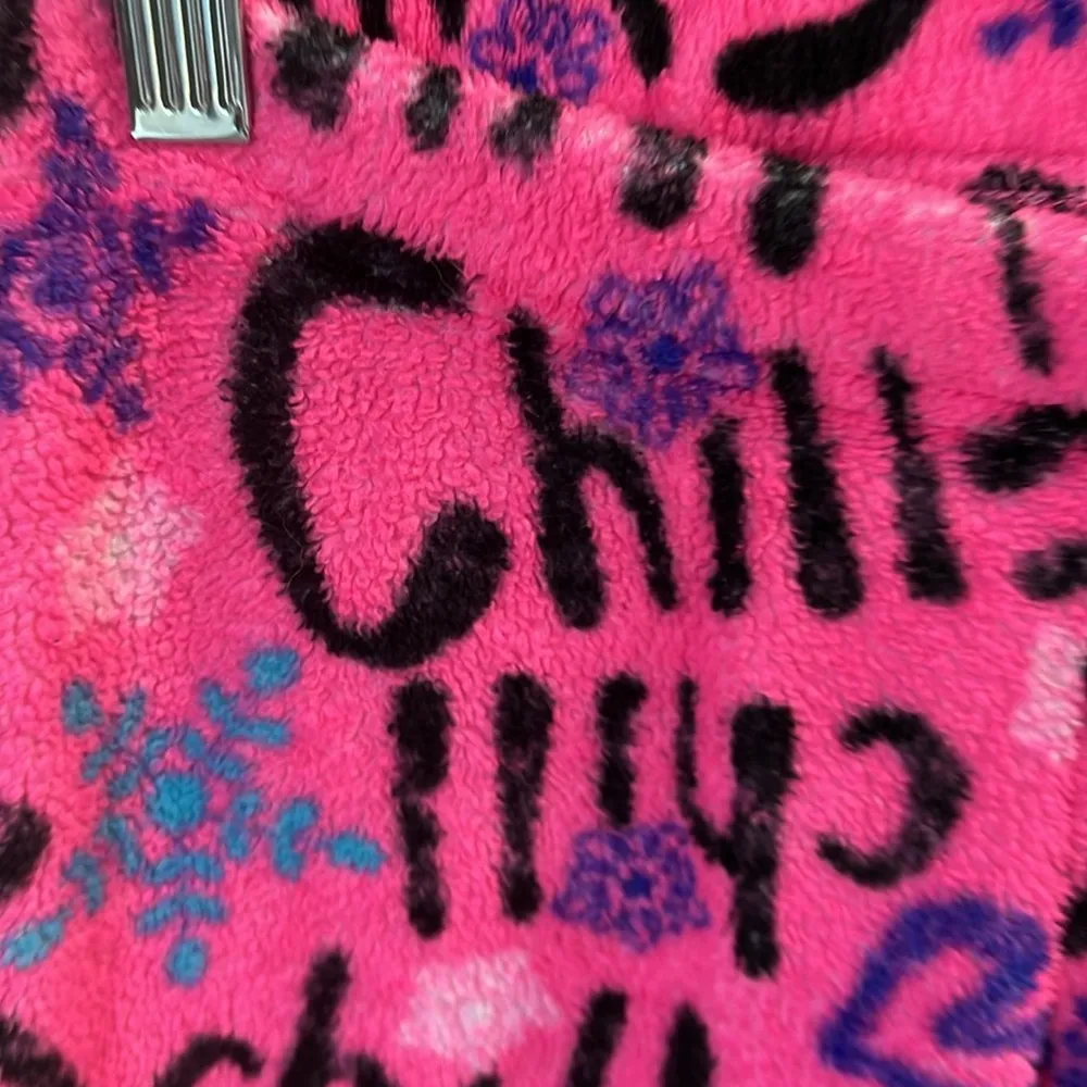 Bright Pink Graphic Print Pajama Pants Low Rise Plush - Image 3