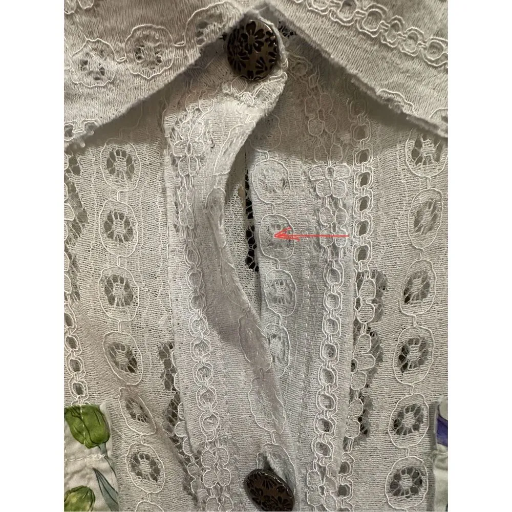 Size S (Oversized) POL Boho Floral Lace Button Down Shirt - Image 5