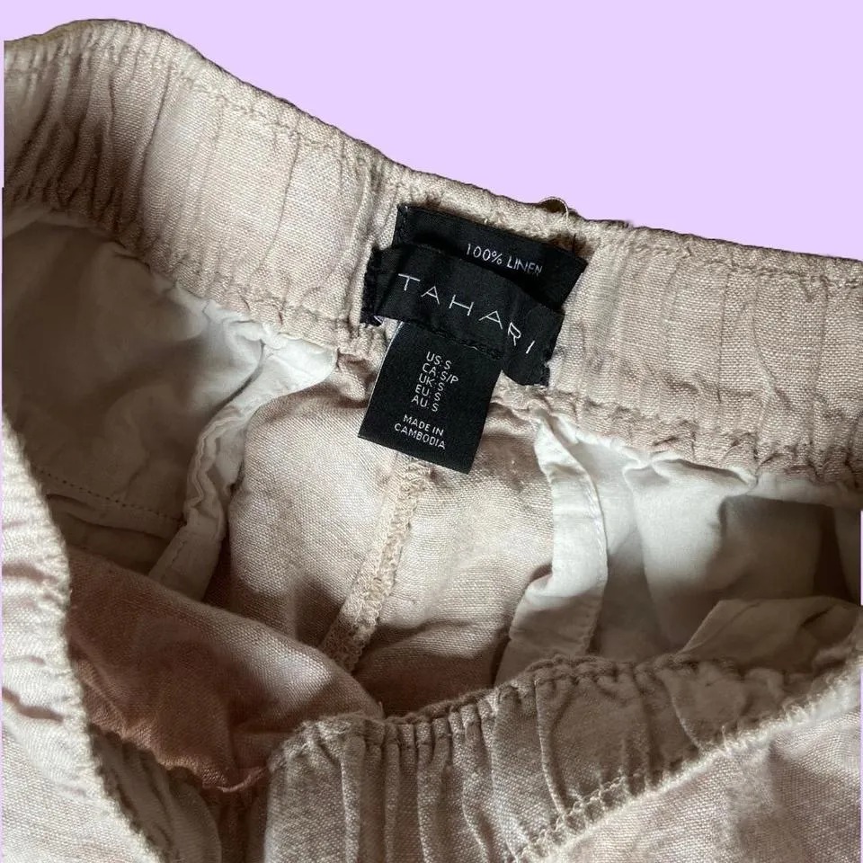 Cream linen shorts with black screenprinted floral print on one side 🔥 - Image 3