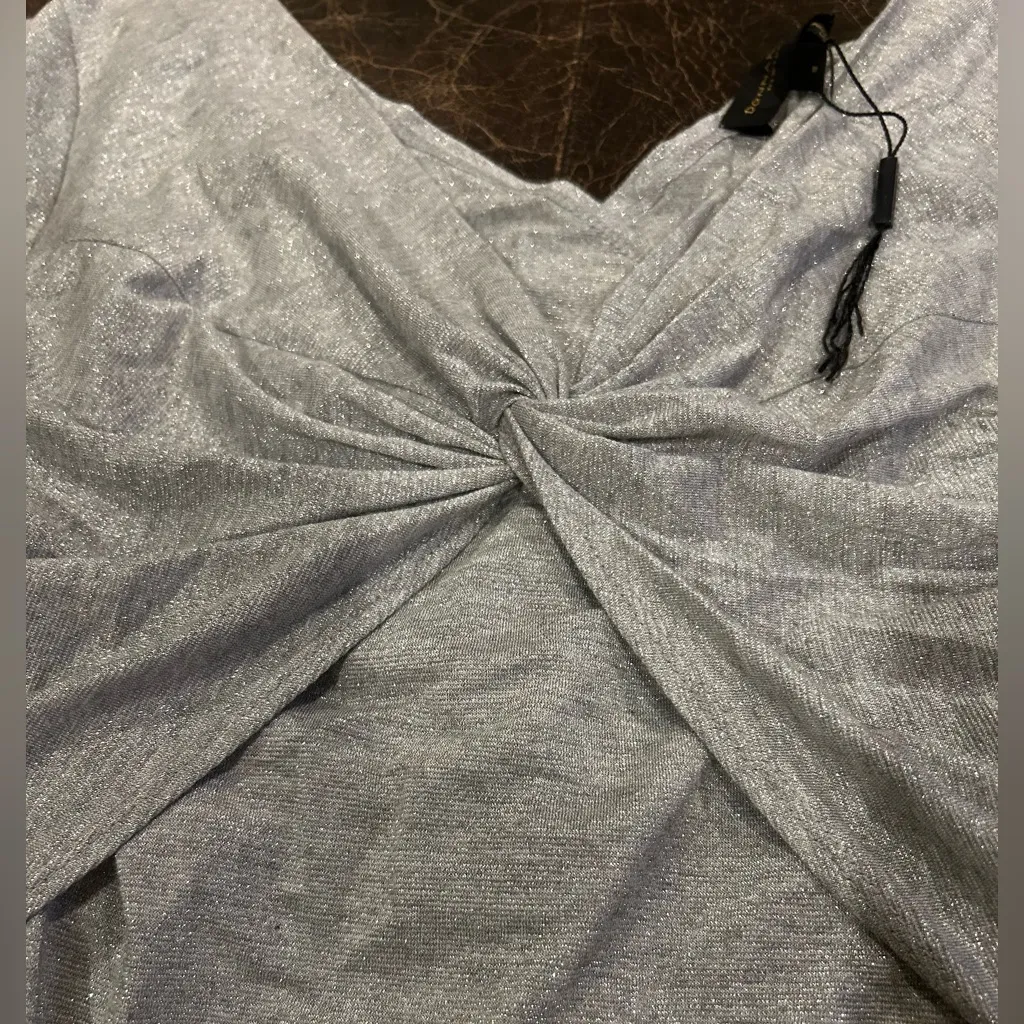 Donna Karan New York Empire Twist Top in Silver Long Sleeve - Image 2