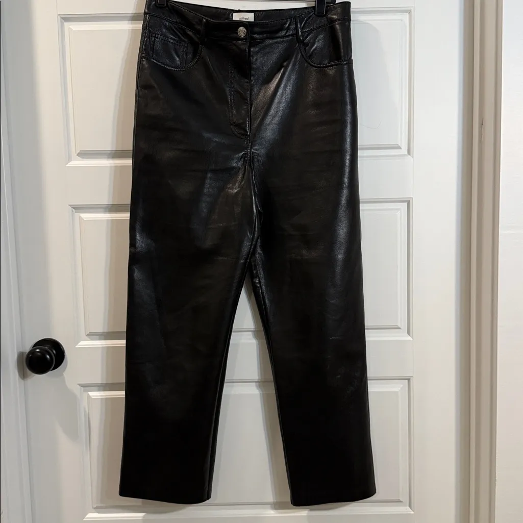 Aritzia Wilfred Melina High Rise Faux Leather Straight Leg Pants Womens 10 - Image 4