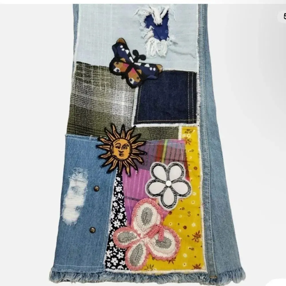 BDG Urban Outfitters High Waist Flare Jeans Patch Crochet, Size 30, New with Tag - Image 10