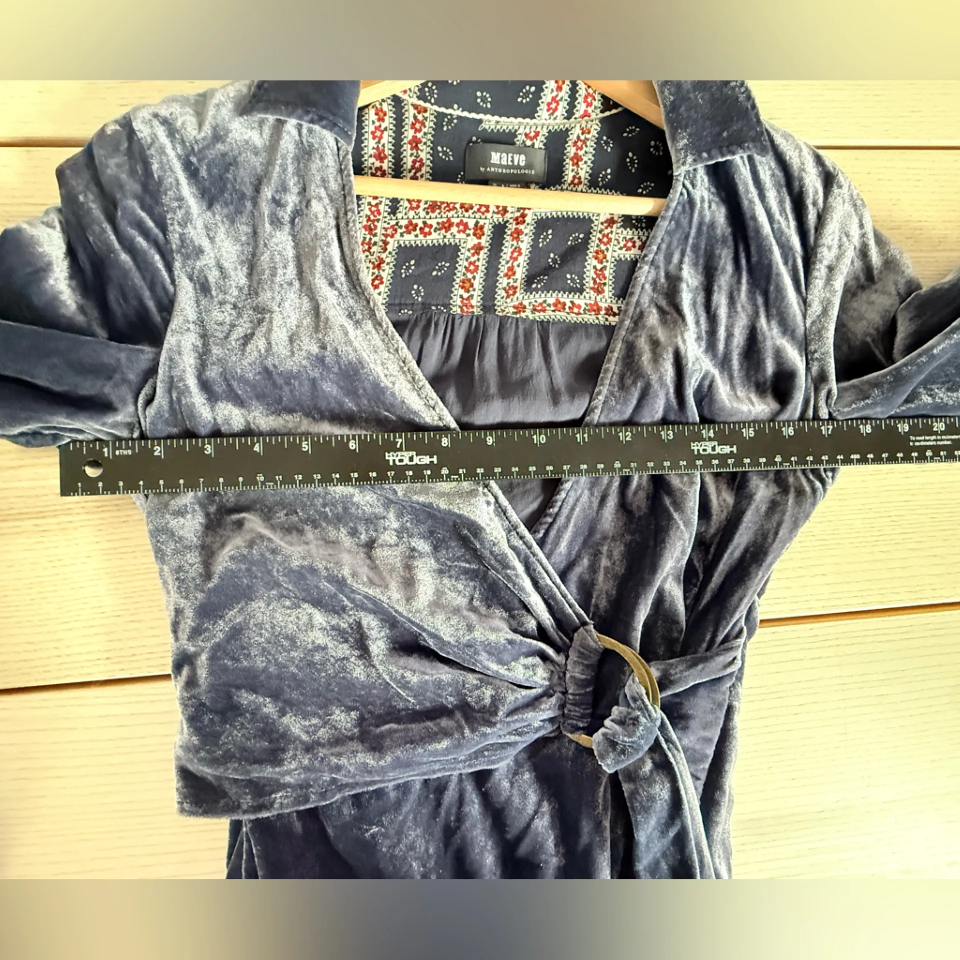 Anthropologie Maeve blue velvet dress Floral Patterned Garment pockets size 2 - Image 14