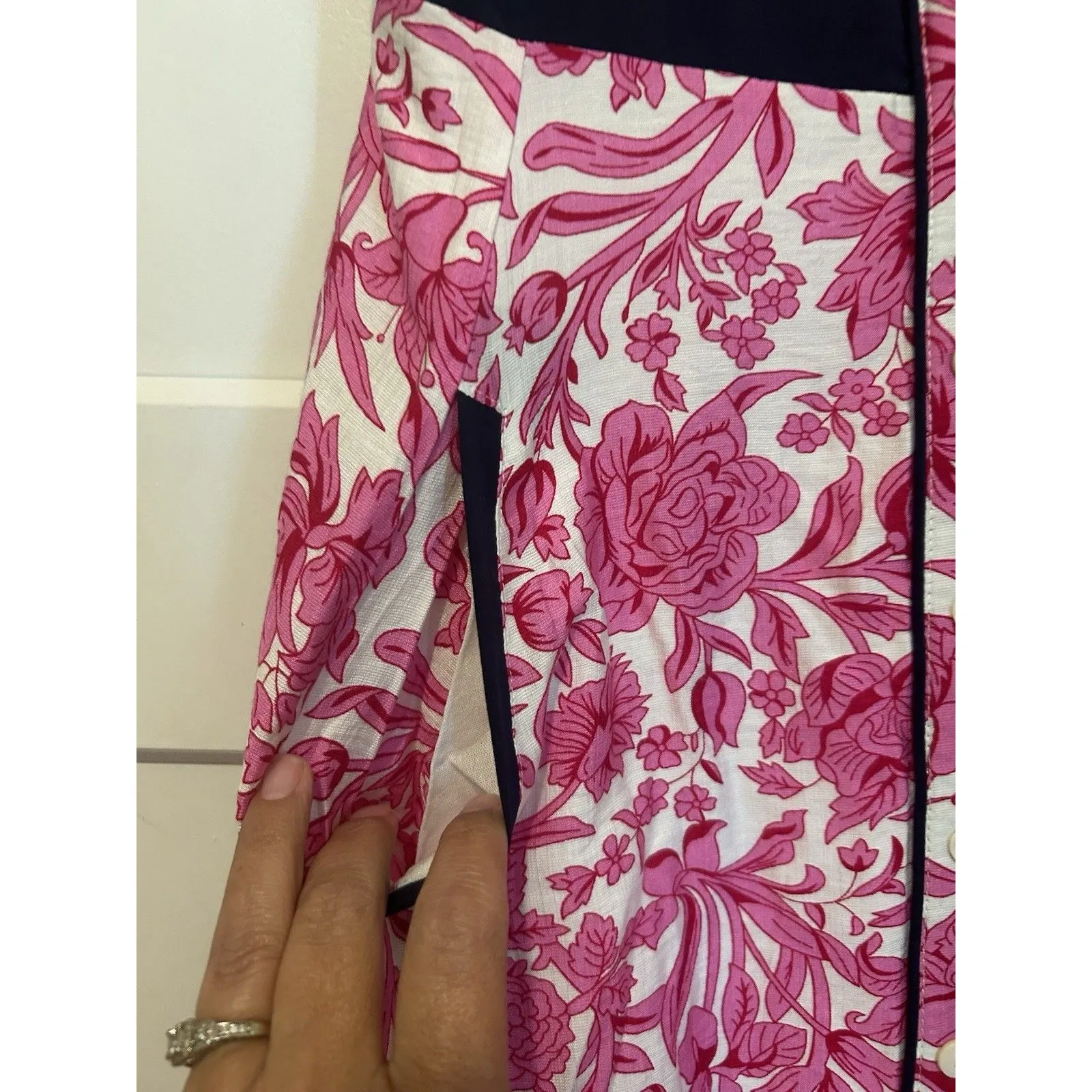 New Entro Midi Sun Dress Women's Medium Smock Pink Floral Tie Shoulder Feminine - Image 4