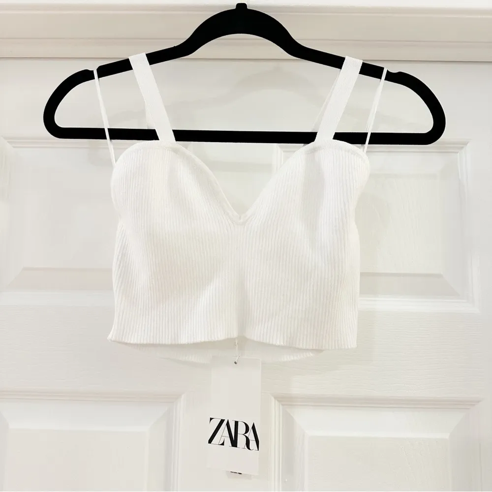 NWT Zara White Ribbed Sweater Knit Sweetheart Neckline Crop Tank top sz Large - Image 6
