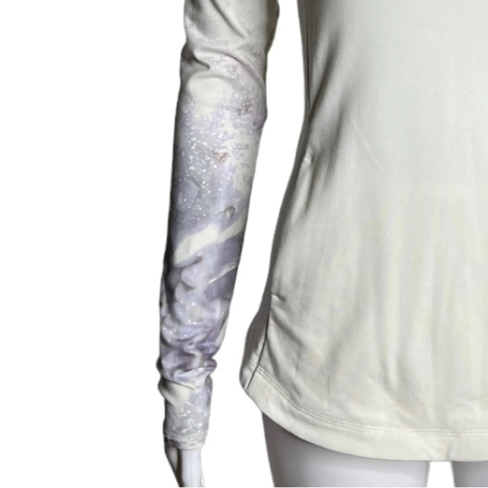 Calia Shirt‎ Womens XS White Purple Gray Tie Dye Cuffs Mock Neck Top Athleisure - Image 5