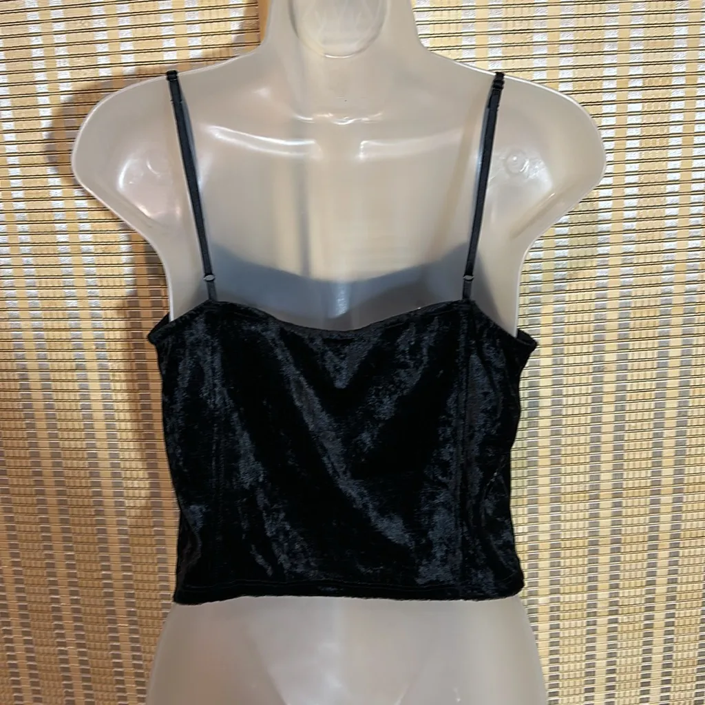 Victoria's Secret Vintage 1990s Y2K Black Velvet Cropped Cami Tank Top Medium - Image 7