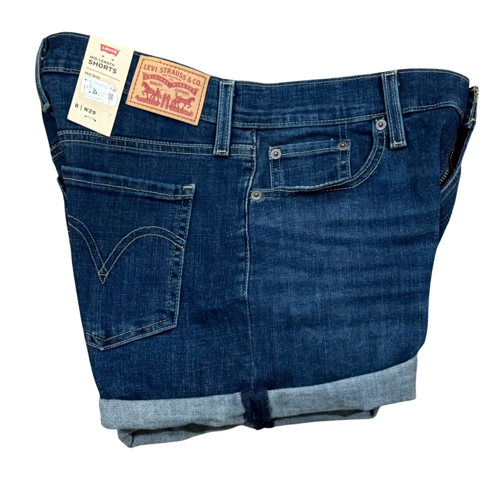 Levi Strauss Co Mid Length Shorts Women Dark Wash Denim Cuffed Size 29 Blue - Image 3