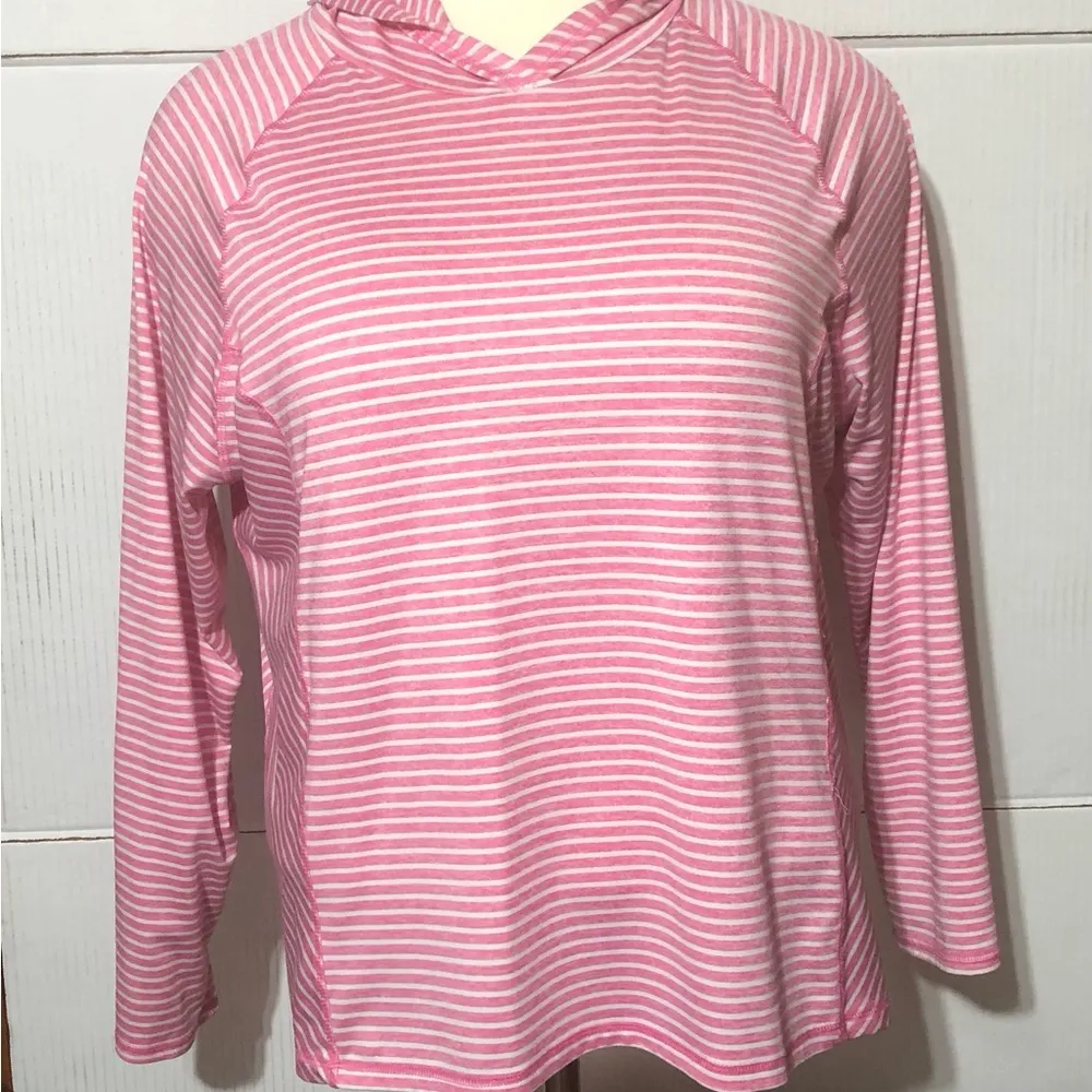 MTA SPORT 3X women’s pink and white stripped long sleeve hoodie tee - Image 6