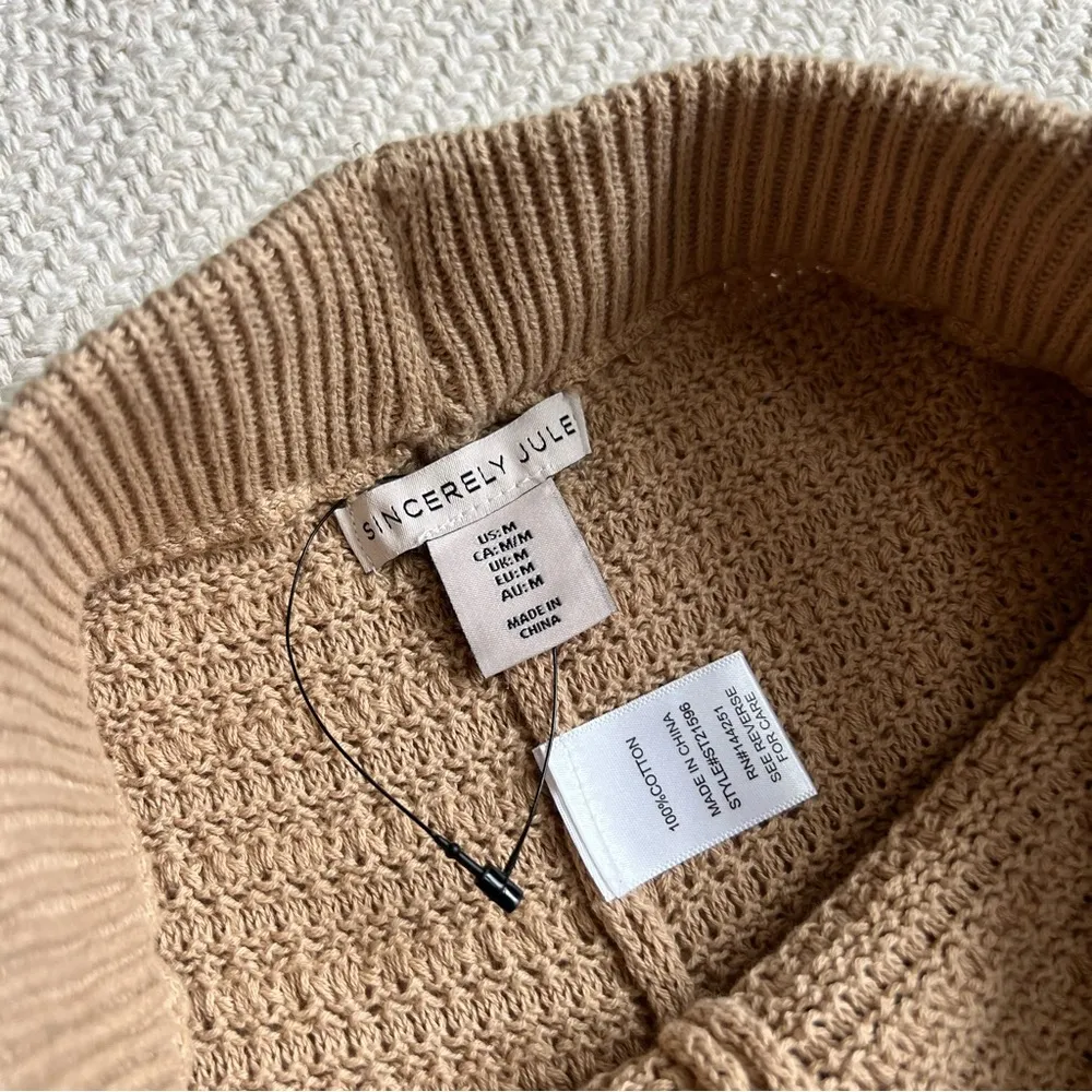 Crochet Wide Leg Flare Knit Tan Beach Pants Medium - Image 5