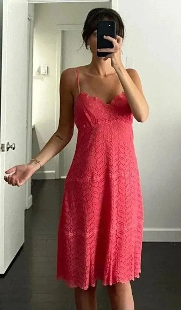 Vintage Y2K Lace Midi Slip Dress Punch Pink Size M - Image 2