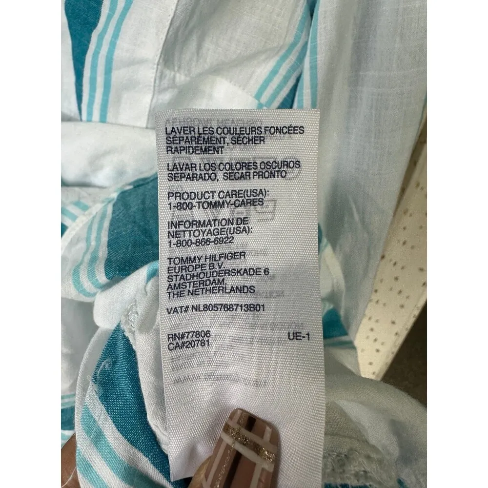 Tommy Hilfiger Women's 100% Cotton Boyfriend Fit Stripe Quarter Button Shirt L - Image 6