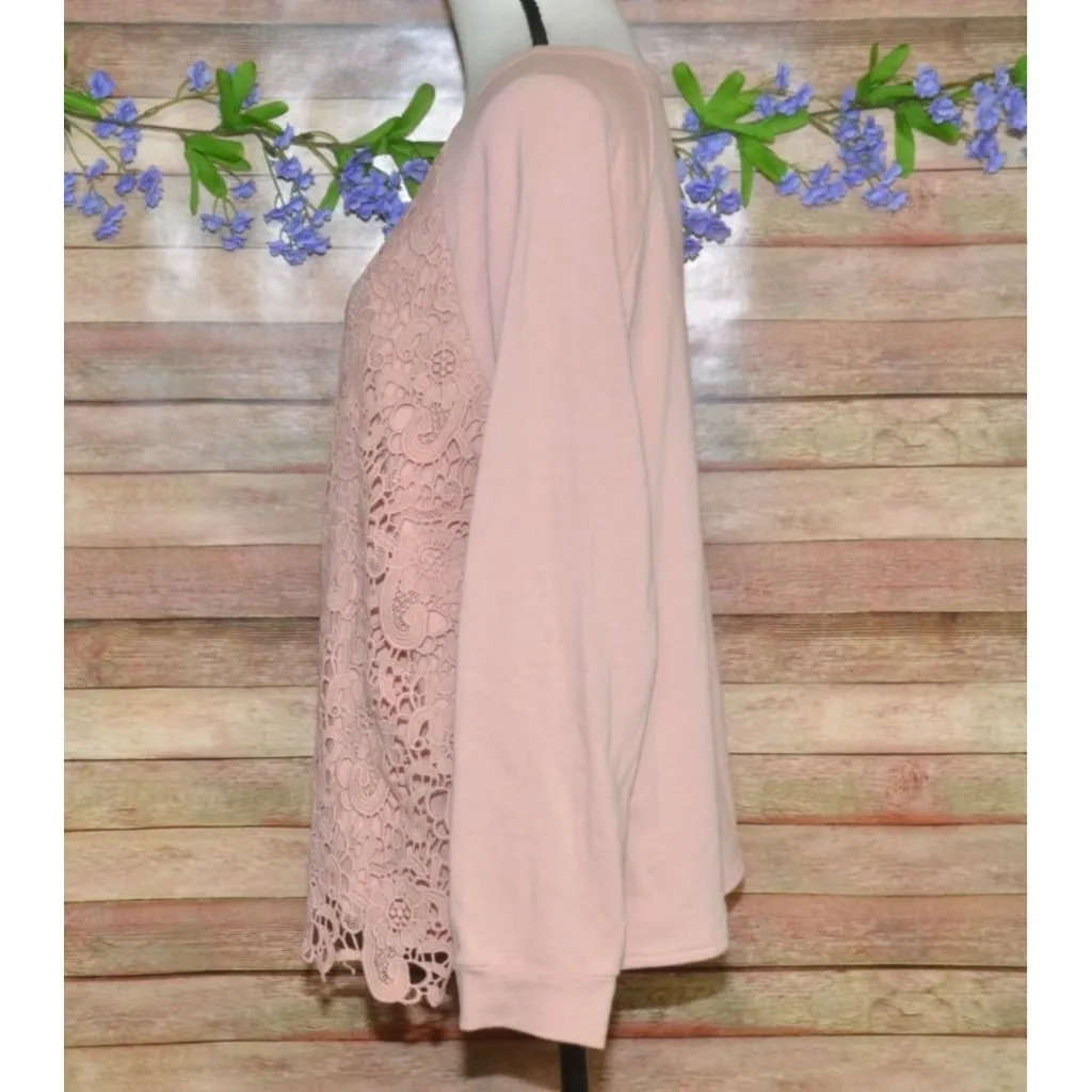 Adrianna Papell Ladies Pink Dusty Rose Floral Lace Knit Shirt Top Size XL - Image 5