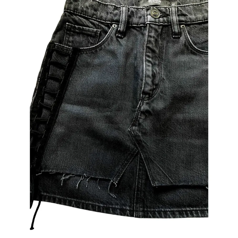 Hudson Los Angeles Viper Black Denim Side Lace-up Mini Jean Skirt 25 - Image 3