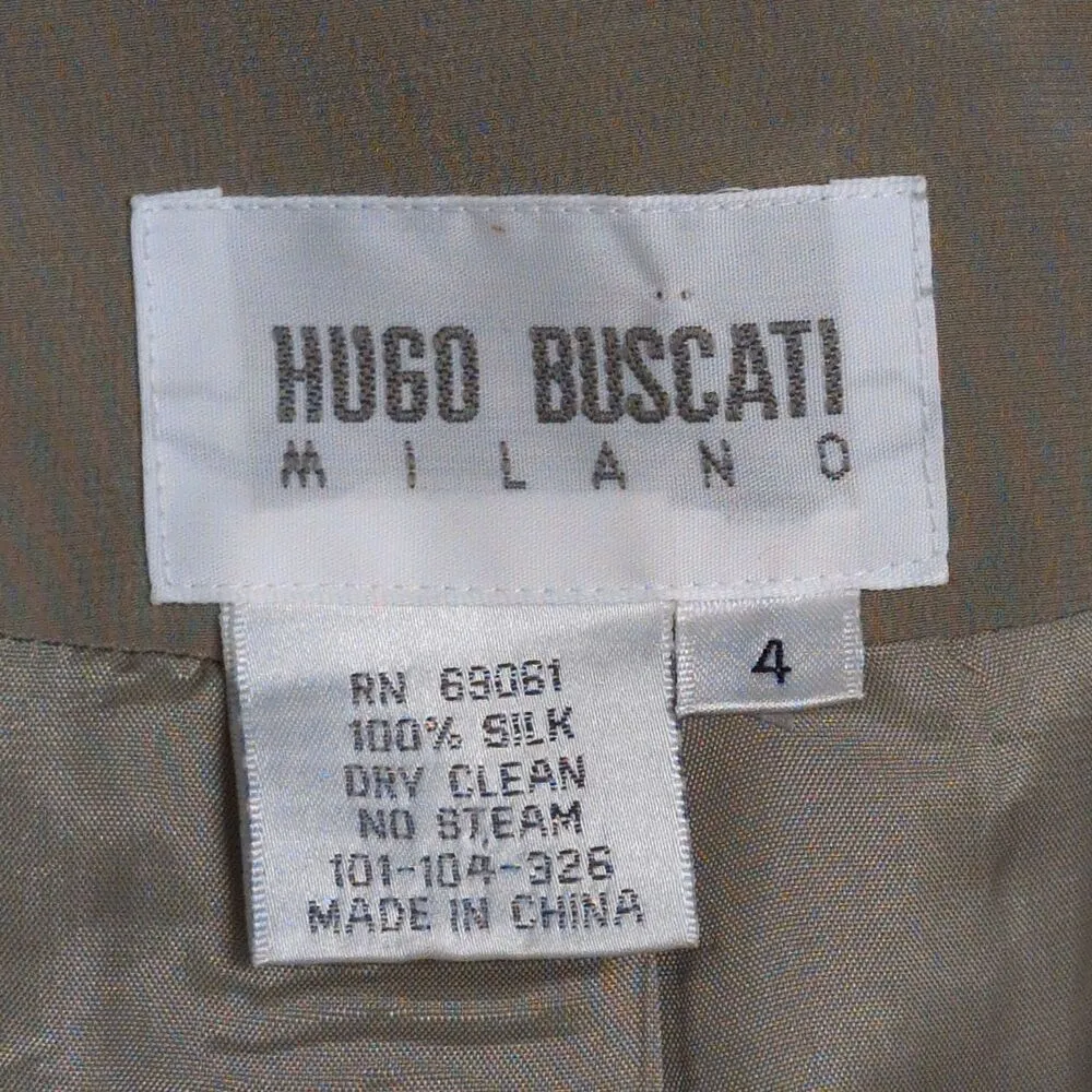 Hugo Buscati Tan Beige Double Breasted Silk Blazer Jacket Womens Size 4 - Image 6