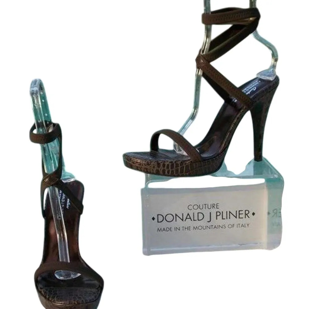 Donald Pliner Expresso Leather Gator Shoe New Double Wrap Ankle Strap NWT $275 Brown Size 10 - Image 3