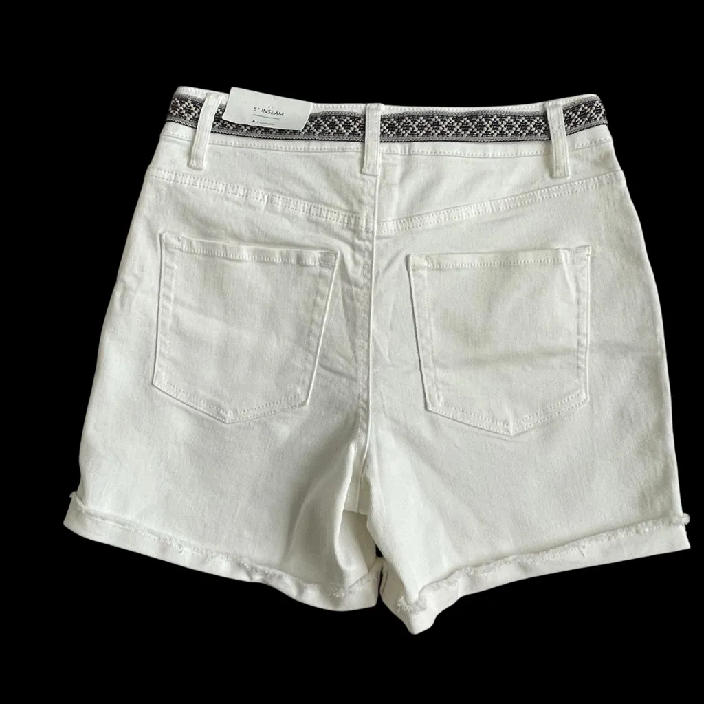 Maurices M Jeans High Rise White Shorts Women’s Size 6 Belted 5” Rolled Hem - Image 5