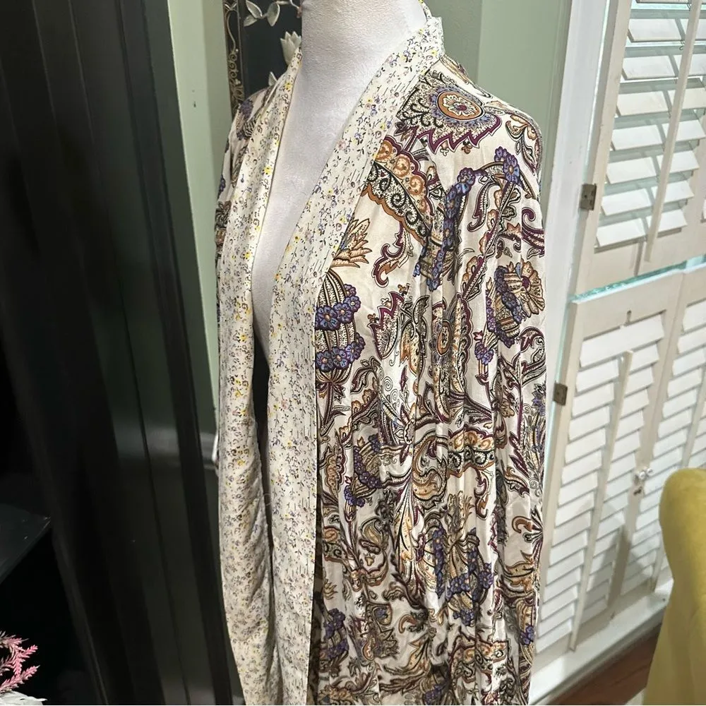 GiGio USA Boho Floral Paisley Kimono Duster Robe | Size Large Blue - Image 3