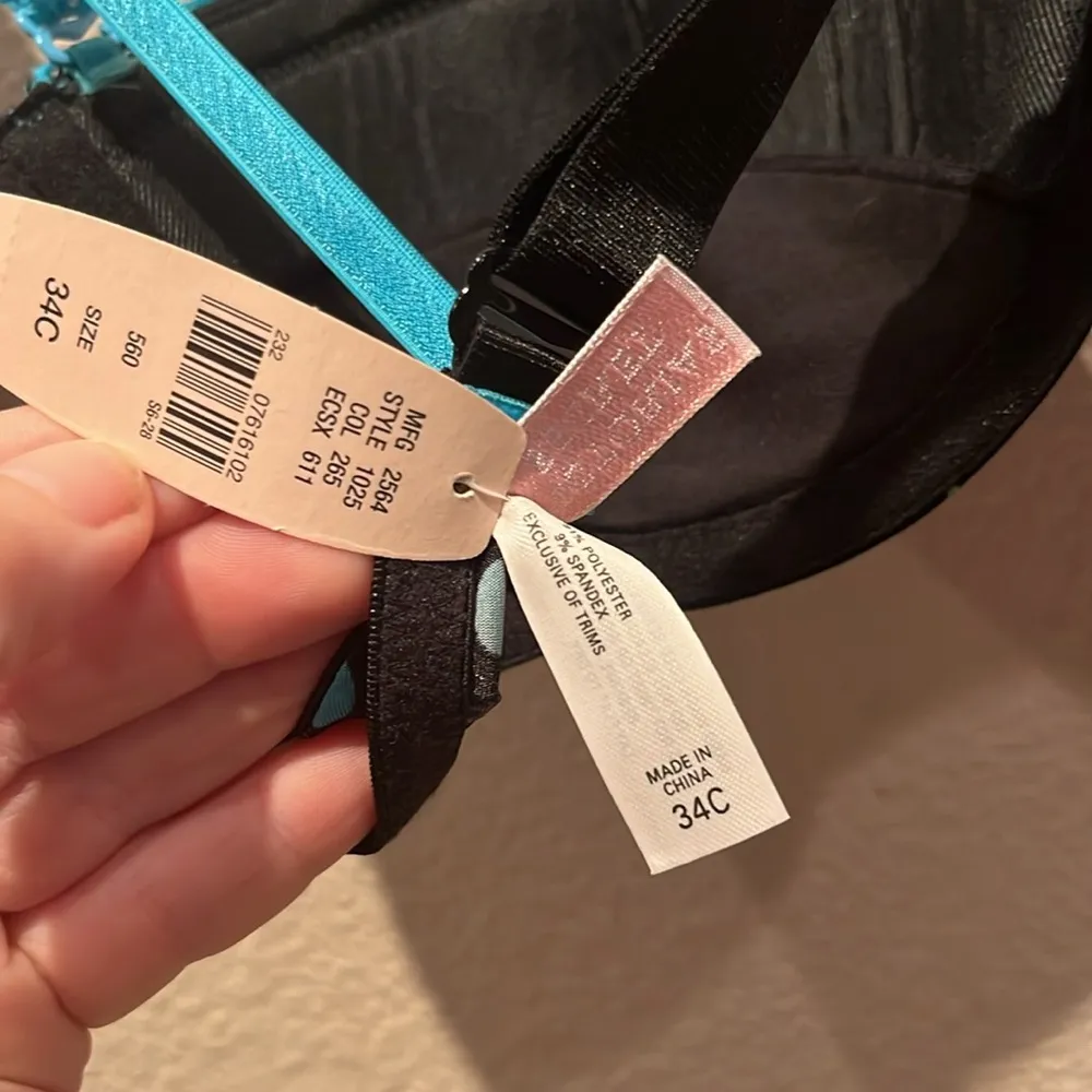 New Victoria’s Secret 34C Underwire Balconette Bra Blue Polka Dots Flowers Black - Image 11