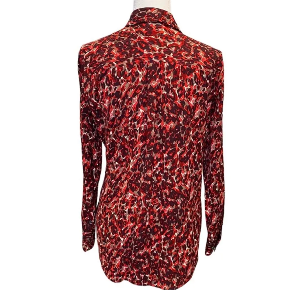 NWT Equipment Femme Red Leopard Viscose Button Down Blouse Top Shirt Size Small - Image 5