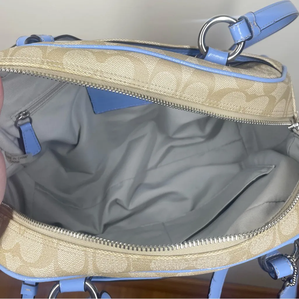 Coach Peyton Satchel Dome Bag Purse Khaki Sky Blue Y2K Signature Print F18918 - Image 7