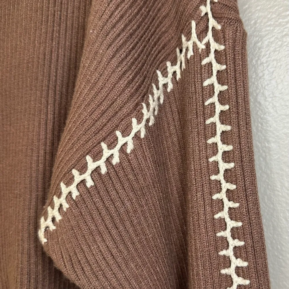 Promesa Stitch Perfect Cropped Blanket Stitch Sweater Mocha Brown - Image 8