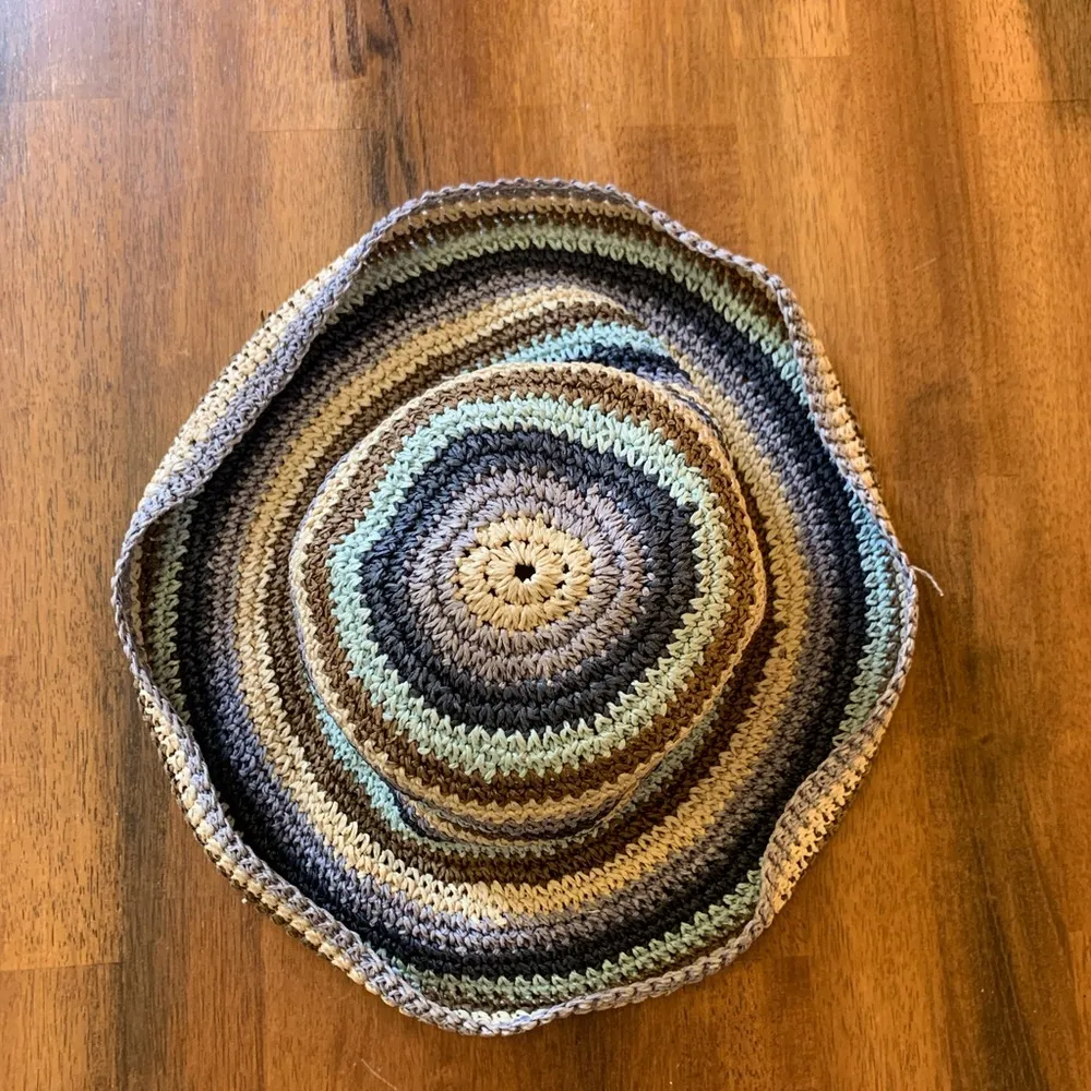 Floppy Beach Hat Unbranded OS Stripe Crochet Blue Green Beige Roll Rim Y2K Sun - Image 4