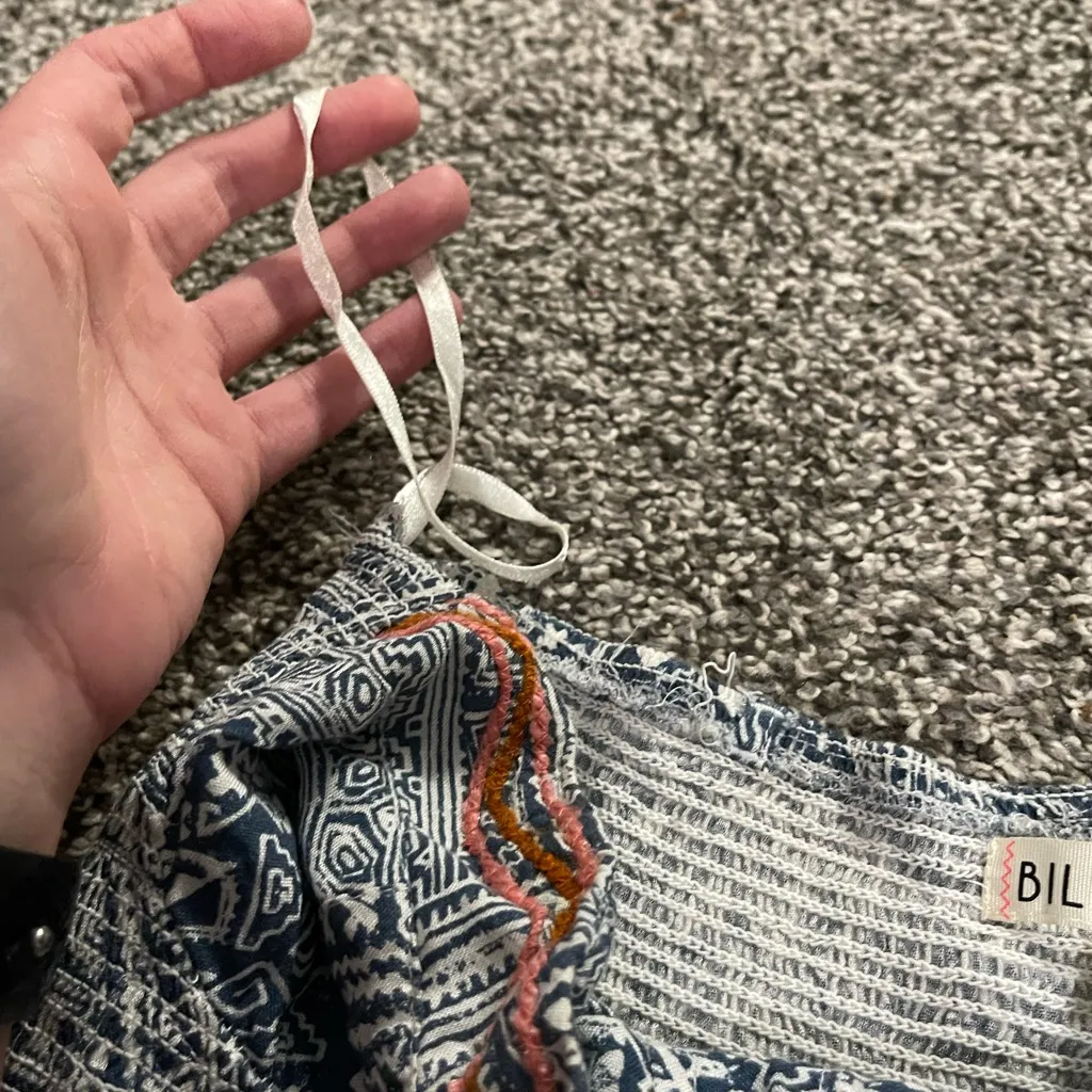 Billabong Blue and White geometric tribal Patterned High-Low Strapless Dress XS - Image 5