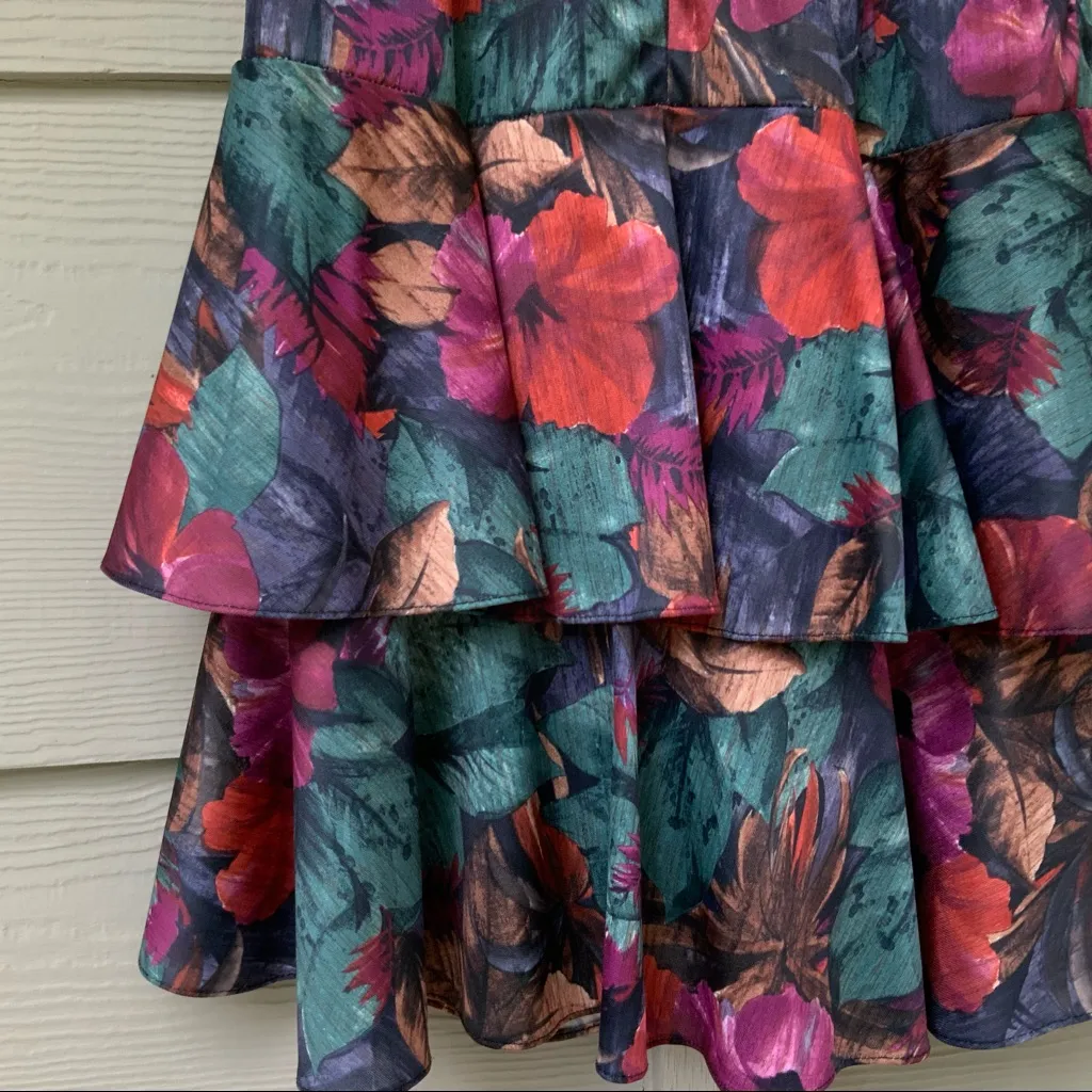 VINTAGE Layered Ruffle Skirt‎ Jewel Tones Elastic Purple Size XS - Image 5