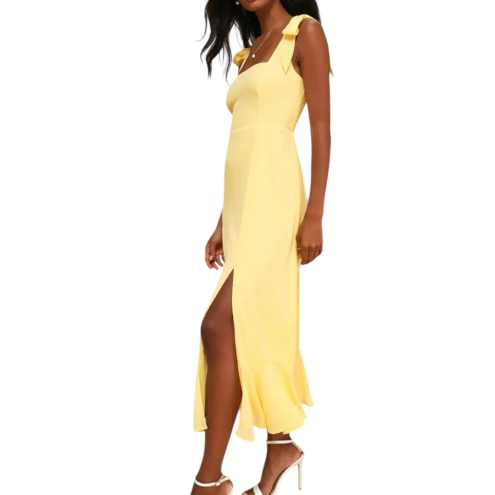 Lulus Summer Invite Tie Strap Smocked Midi Dress Butter Yellow Size XS - Image 2