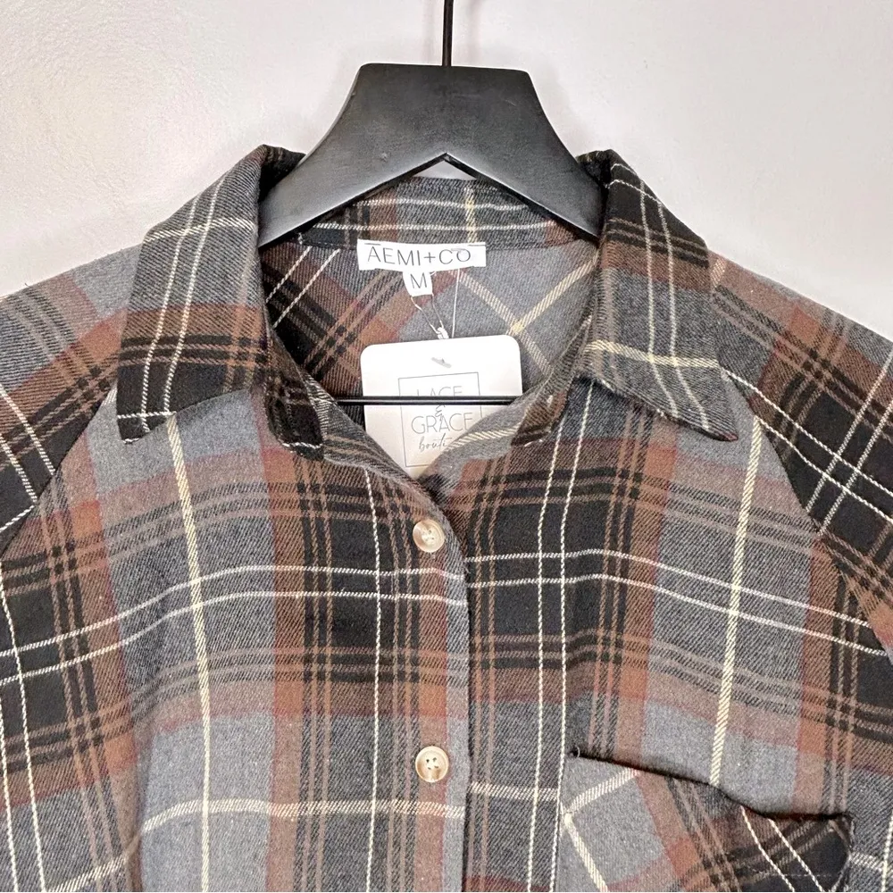 AEMI + CO Not Your Dad’s Flannel Shirt Size M NWT Brown Size M - Image 5